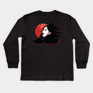 Vampire woman with red eyes and moon Kids Long Sleeve T-Shirt